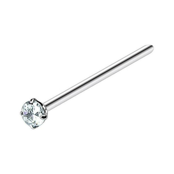Clear Nose stud Ring 2mm Prong Set 316L Steel Fish Tail 18g/20g 18mm length